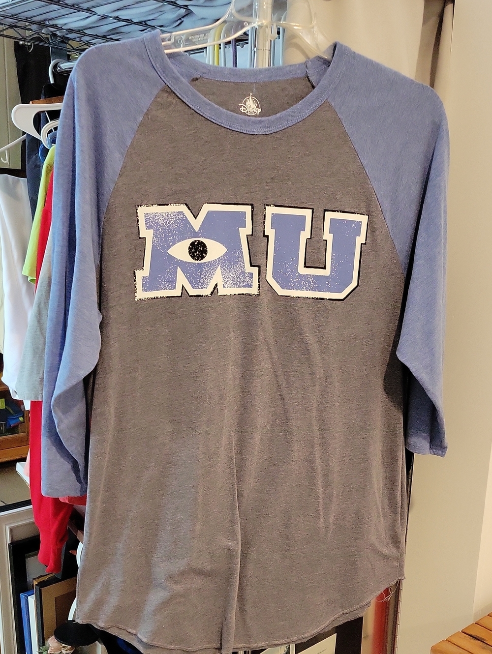 Disney Men's Gray & Blue Raglan Tee with Monsters Inc Size XL